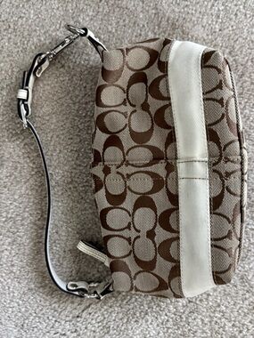 Coach Brown and Cream Signature Wristlet with Detachable Strap